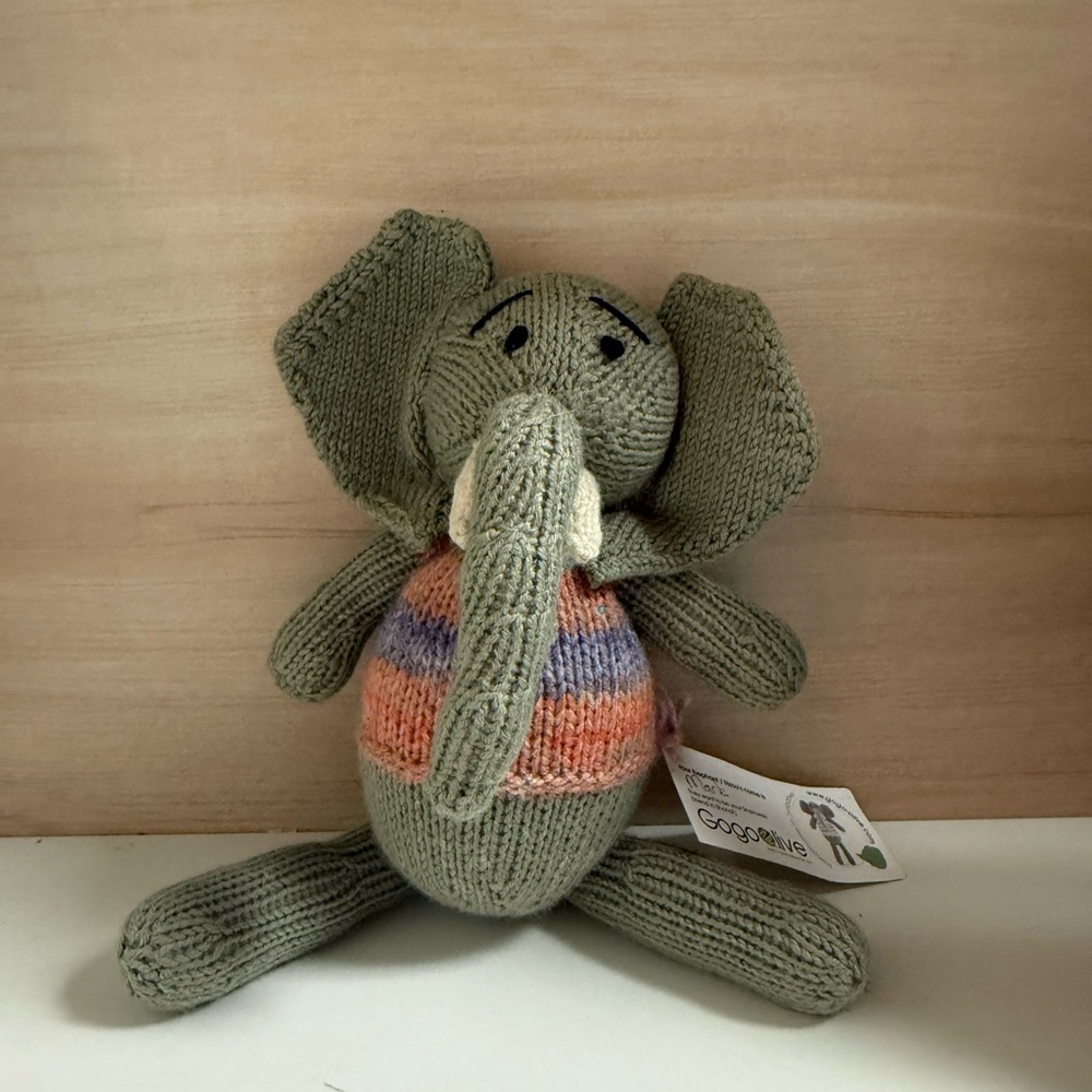 $14 ADD ON gogo‎ olive Shamwari hand knitted in Zimbabwe cuddle + kind elephant
